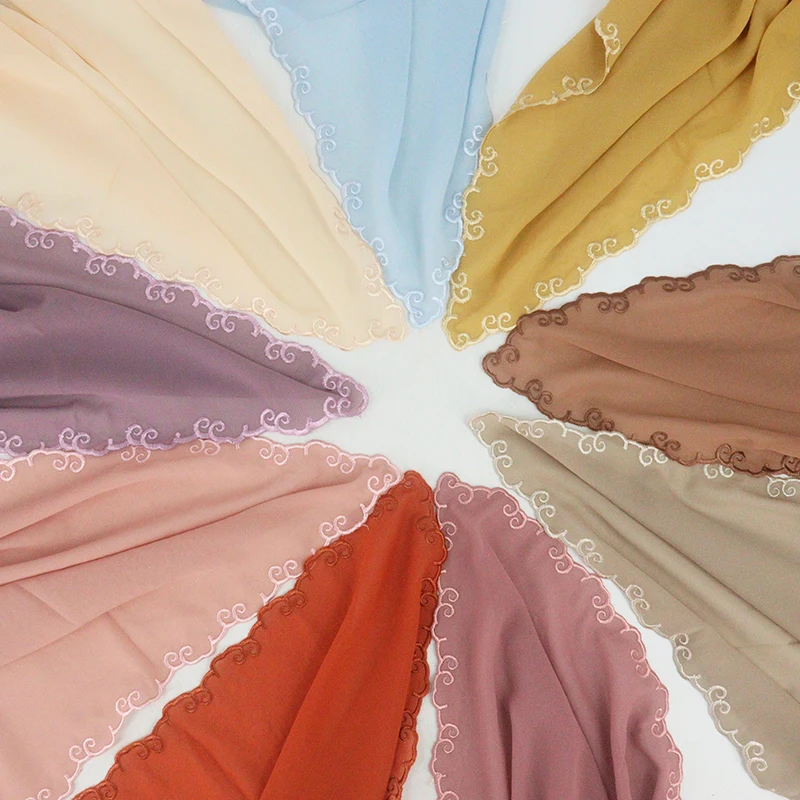 lace chiffon hijab embroidery with shell side flower scarf shawls  for muslim women scarves