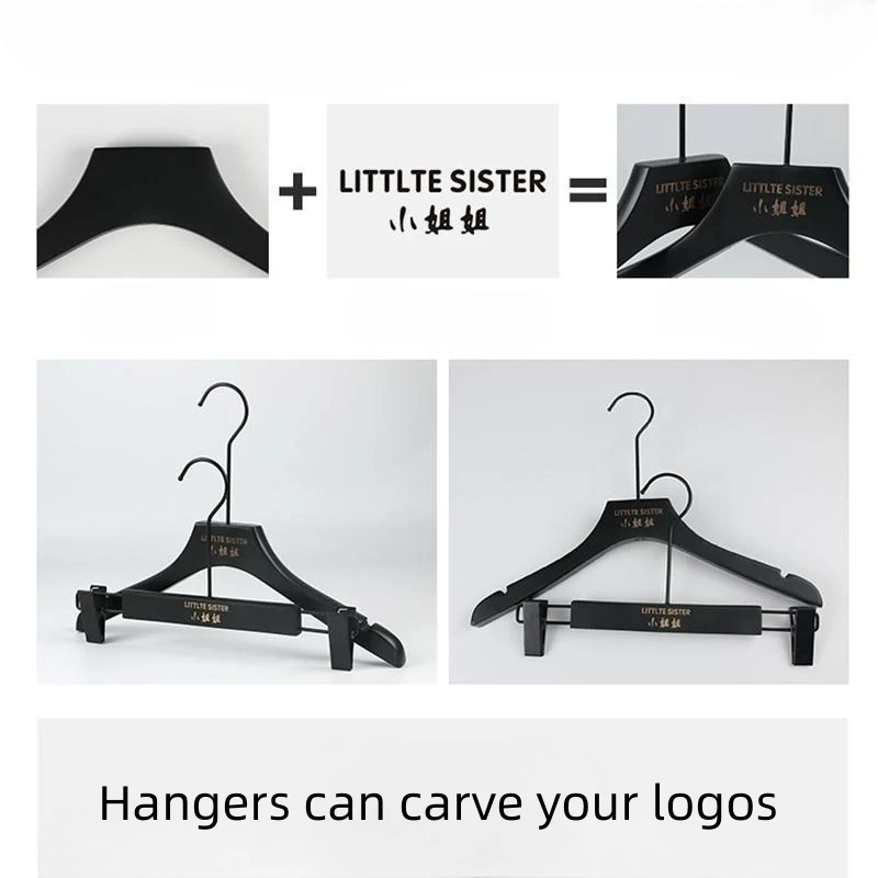 Beishite Wood Clothing Hanger Custom LOGO Matt Black Wooden Brand Coat Suit Hangers for Clothes Store