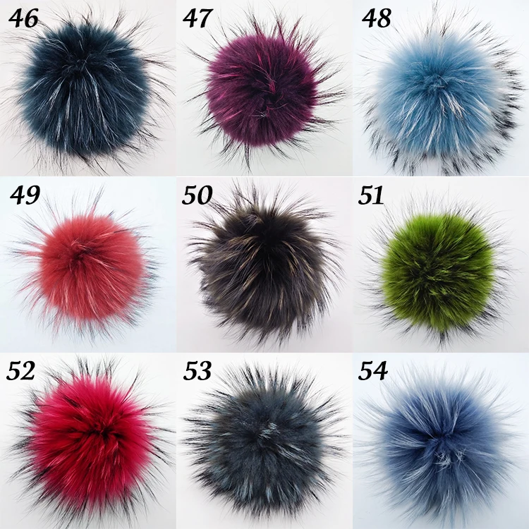 Hot selling pompom raccoon fur real raccoon fur with snaps fur pompom for beanies