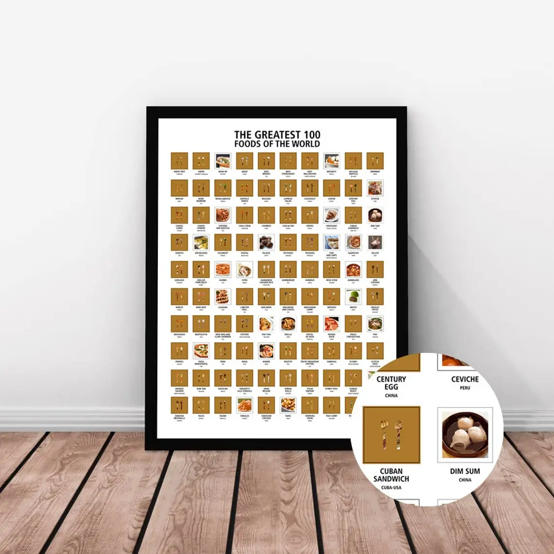 Customized size&Design The Greatest 100 Foods of The World Scratch Off Travel map/poster