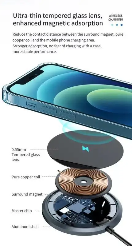  Беспроводная подставка для быстрой зарядки Iphone с безупречным перезаряжаемым кабелем типа