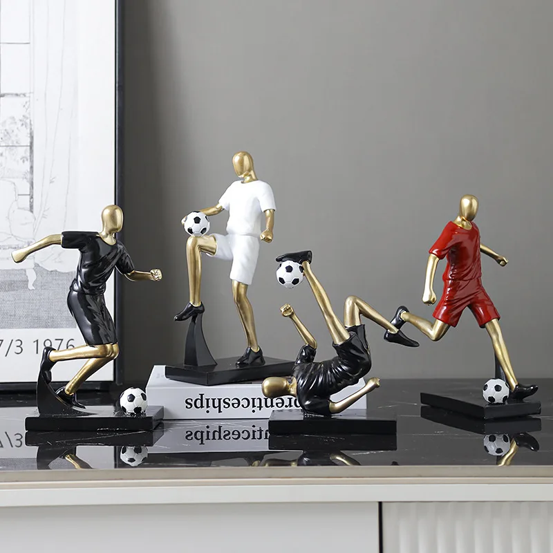 Modern Soccer Ornaments Resin Figure Sculpture Crafts Football Player Handicraft Home Living Room Desktop Decoration