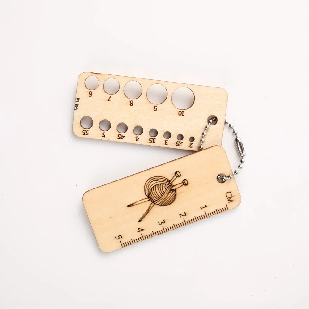 Wooden Craft Locking Stitch Markers Knitting Needle Gauge Measure Ruler Measurement Tool Knit/Crochet Needle Sizer