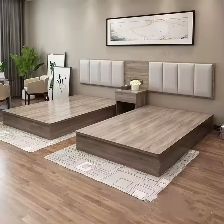 Contemporary Luxury Modern Solid Wood Furniture King Size Double Bed Set for Bedroom Hotels & Schools