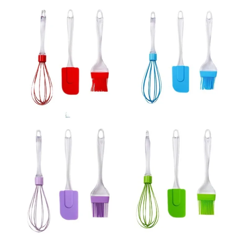 Silicone Non-Stick Heat Resistant Kitchen Cooking Utensil Set for Mixing (1 Spatula, 1 Brushes, 1 Whisker)