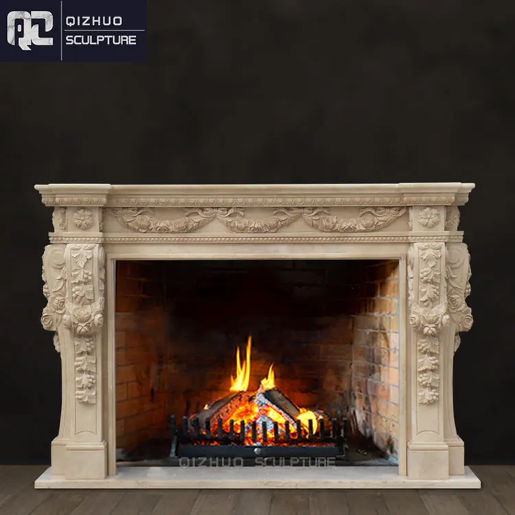 french style interior home used handcarved egypt cream beige marble fireplace mantel