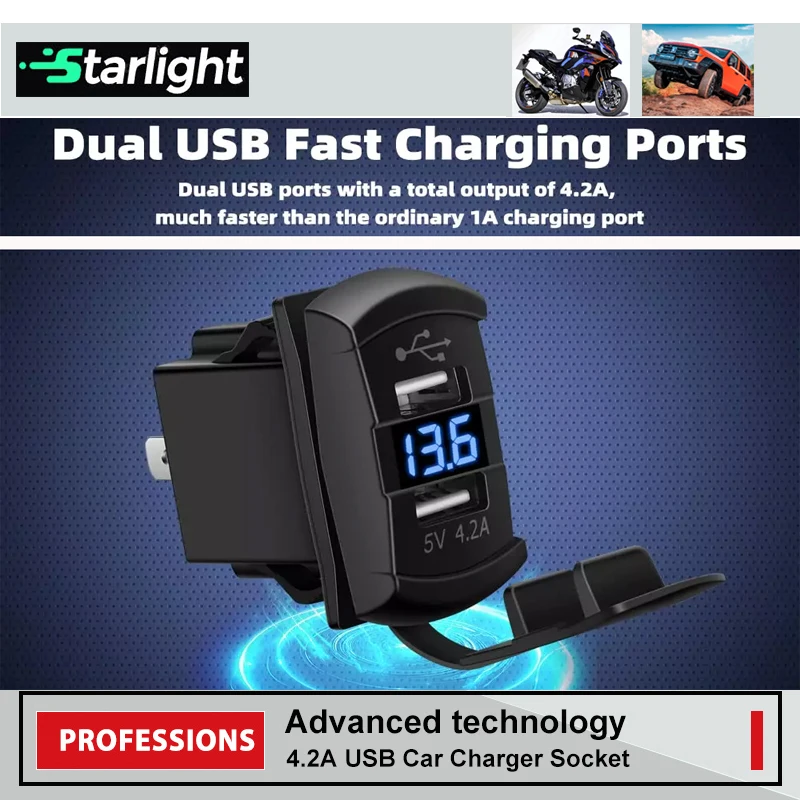 Универсальный DC 12V USB зарядное устройство разъем водонепроницаемый 5V 4.2A розетка автомобильное адаптер с вольтметром для автобуса морской лодки