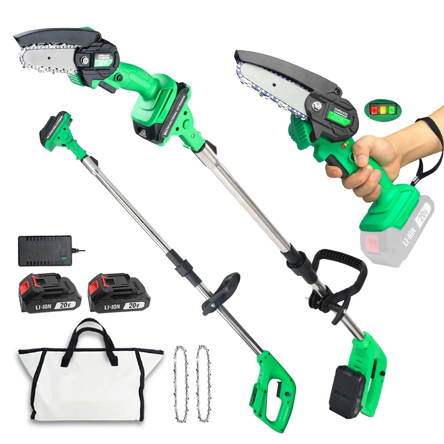 20V Li-ion Battery 4 inch Cordless Chain Saw set Mini Chainsaw 6-Inch with 2 Battery Cordless power chain saws with Security Loc