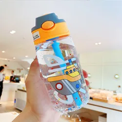 2023 promotional gift kawaii plastic kids water bottle with straw cute printing children drink water bottle