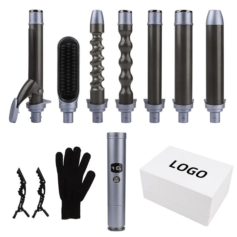 Professional Ceramic Barrel Interchangeable Hair Curler Electric Comb 7 in 1 Curling Waver Wand Curling Iron