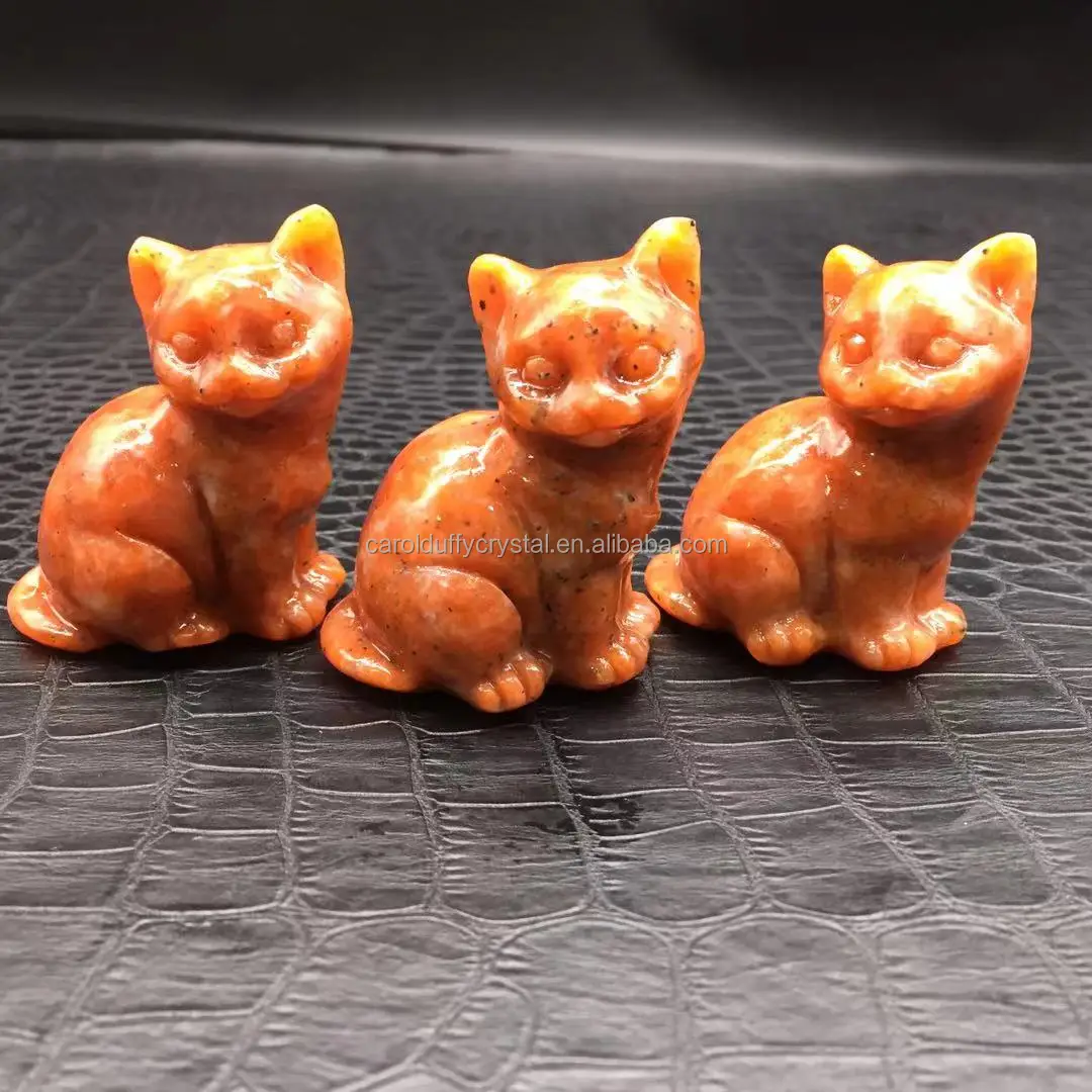 Wholesale Natural Hot Sale Carving Crystal Sunstone Quartz Hand Carved Cat Healing Gifts