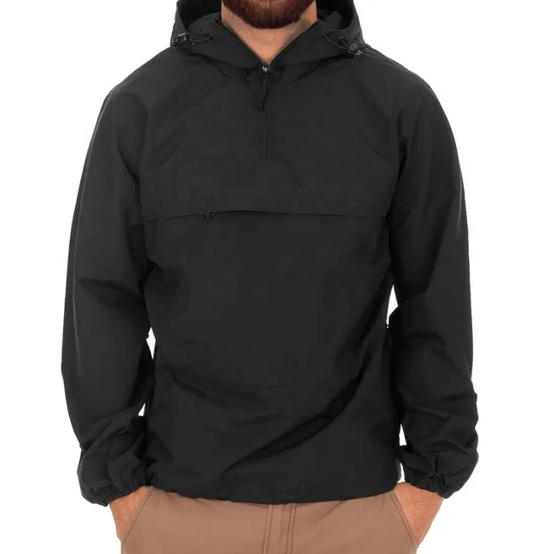Mens Plain Jackets Screen Printing Logo Black Oem Print Half Zip Nylon Pullover Hoodie Custom Windbreaker Jacket