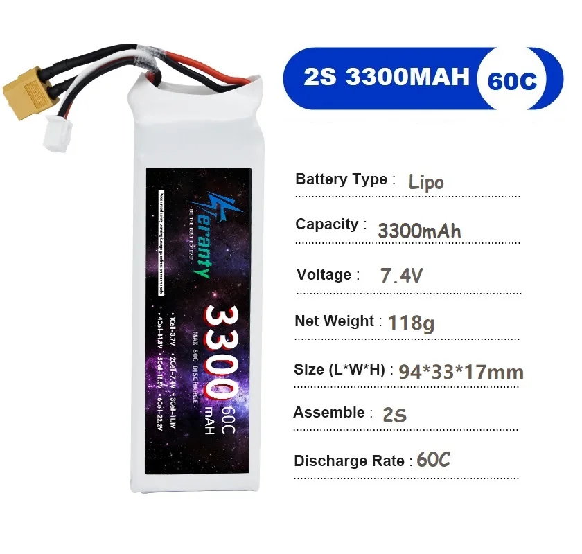 Квадрокоптер 7 4 V 2S 3300MAH 60C для пульта дистанционного управления автомобиля FPV drecopter Boat Deans T JST XT30 XT60 Connector Battery