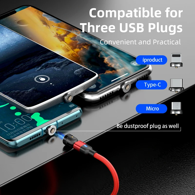  3 в 1 нейлоновый Плетеный Магнитный зарядный кабель совместим с Micro USB Type C usb для мобильного телефона передачи