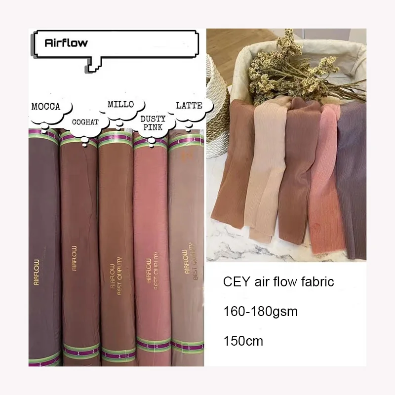 100% Polyester crepe CEY Crinkle Fabric PD Plain Soft Air Flow CEY Fabric For Muslim Abaya Dresses