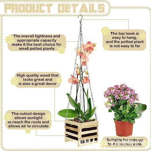 Customized wholesale wooden condole orchid flower pot indoor and outdoor flower pot square basket hanging flower pot