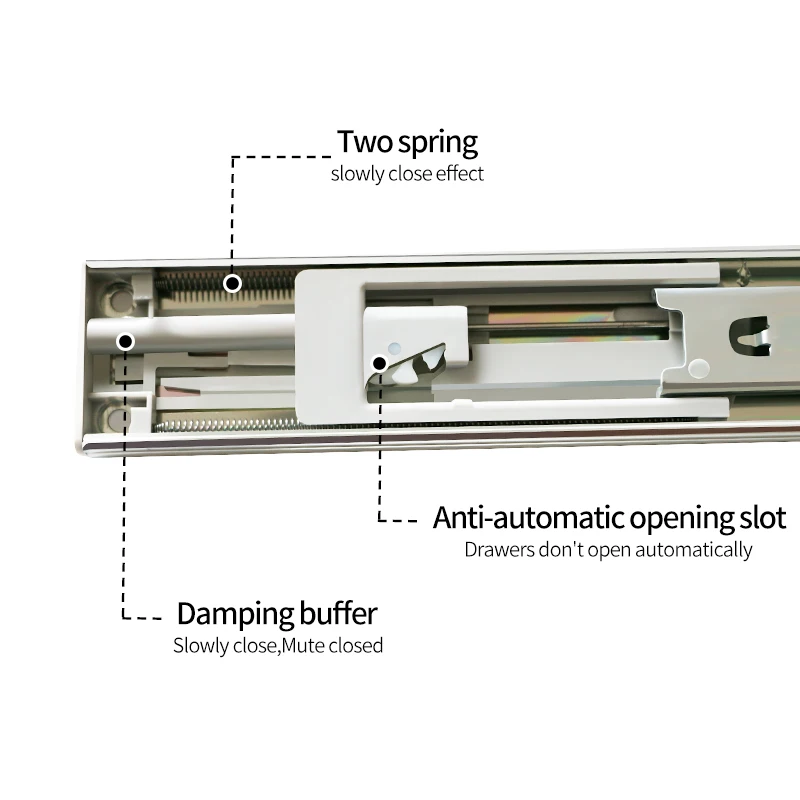 HVPAL 4523 Soft Close Cold Rolled Steel Slide Rail Medium Duty Ball Bearing Triple Extension Telescopic Drawer Channel