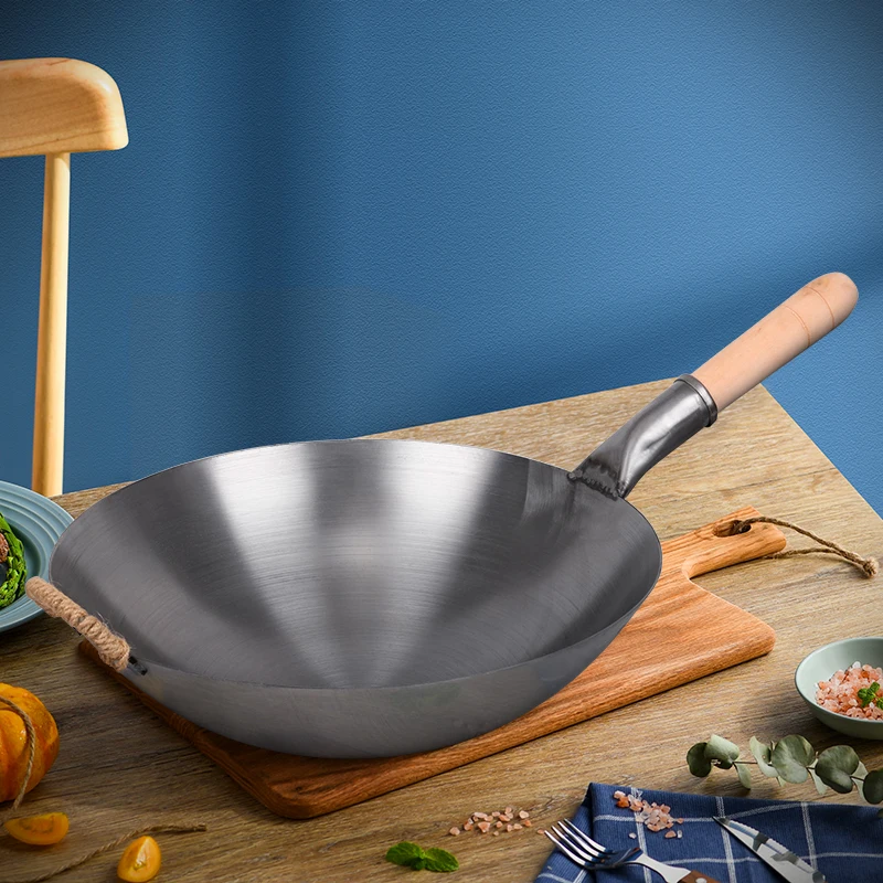 Китайский чугун кухонная посуда кухонный горшок для готовки woks Ресторан чугунная сковорода с деревянной