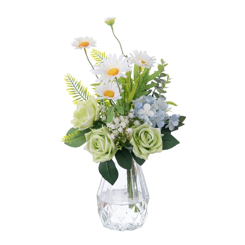 CF02003 High Quality Artificial Silk Chrysanthemum Plastic Eucalyptus Fabric Rose Hydrangea Flower Bush For Home Wedding