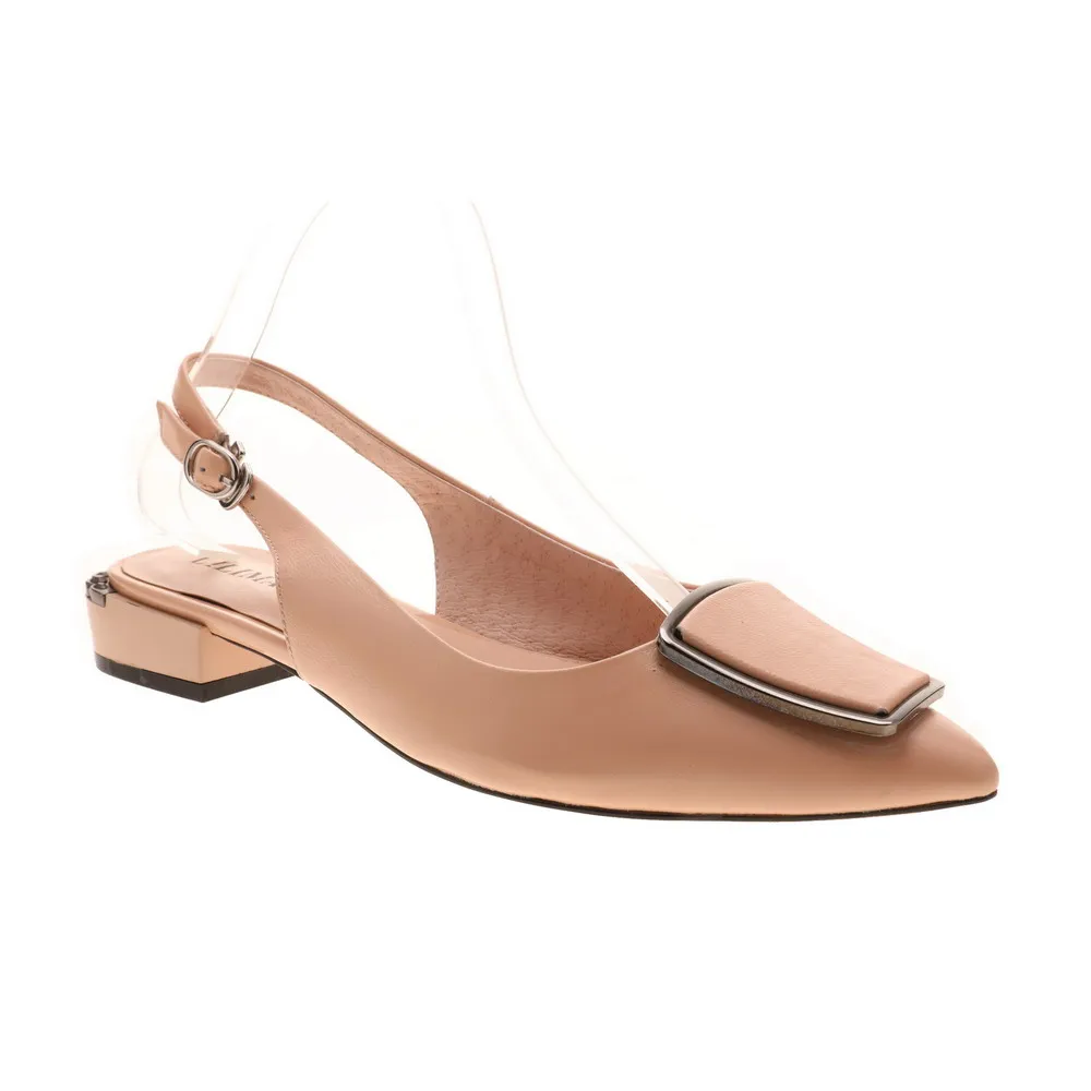 Hot sale pointed toe slingback genuine leather women flat pump shoes