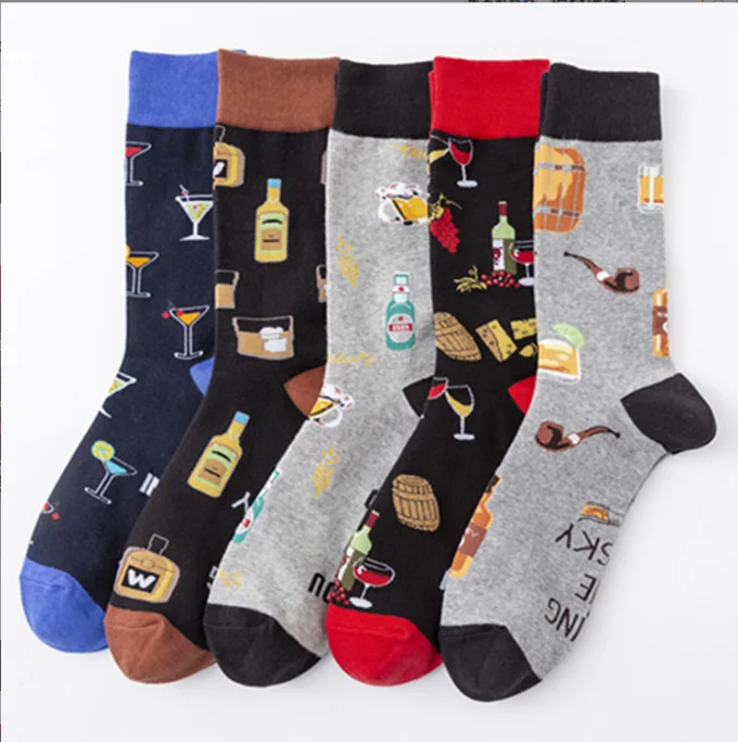 wholesale In Stock knitted jacquard beer socks fashion men dress socks