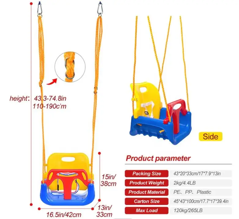 indoor/outdoor 4 in 1 multifunction plastic toys hanging baby swing infant swing seat for sale