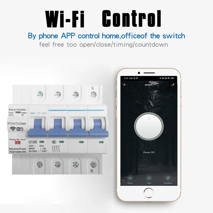 
63A 4P Smart Circuit Breaker Switch with Wireless WIFI Control with Tuya APP for Alexa and Google Home 