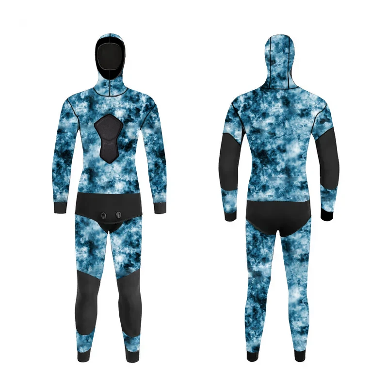 Adult unbranded triathlon spearfishing-wetsuit smooth blue camou cr neoprene camouflage spearfishing diving suit