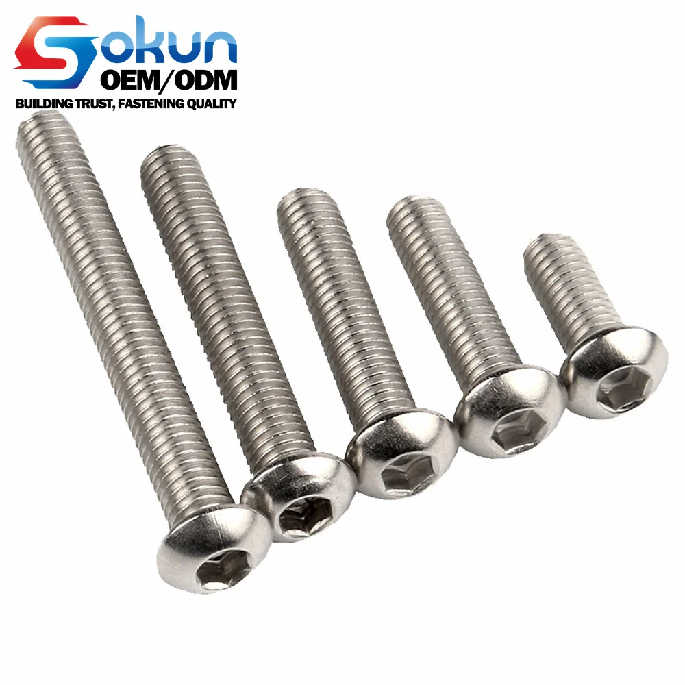 316 Stainless Steel Socket Button Screw Marine Grade ISO 7380 Zinc Plated Black Oxide Finish M3 M5 M8 Binding Brass Aluminium