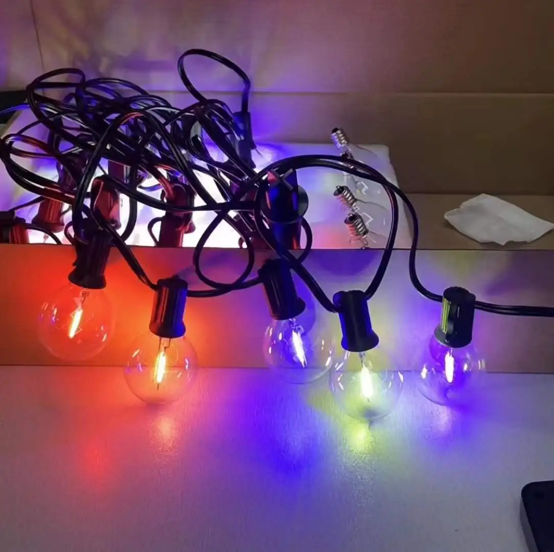 Remote and WIFI Plastic LED Filament Bulb 25ft 50ft RGB G40 High Brightness outdoor patio lights for christmas led string light