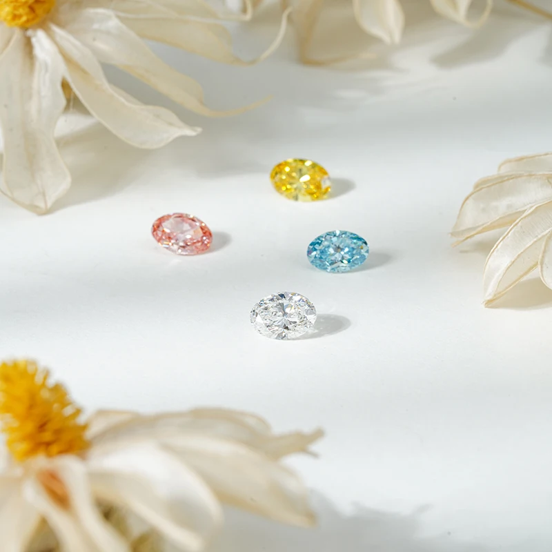 Starsgem Lab-Grown Oval Cut White/Vivid Pink/Yellow Diamond Loose Solitaire with VVS1 VVS2 Clarity Certified by IGI