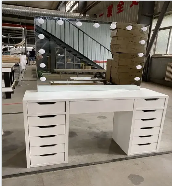 Dressing Table  Makeup Speaker Vanity Table with LED Mirror and Drawers