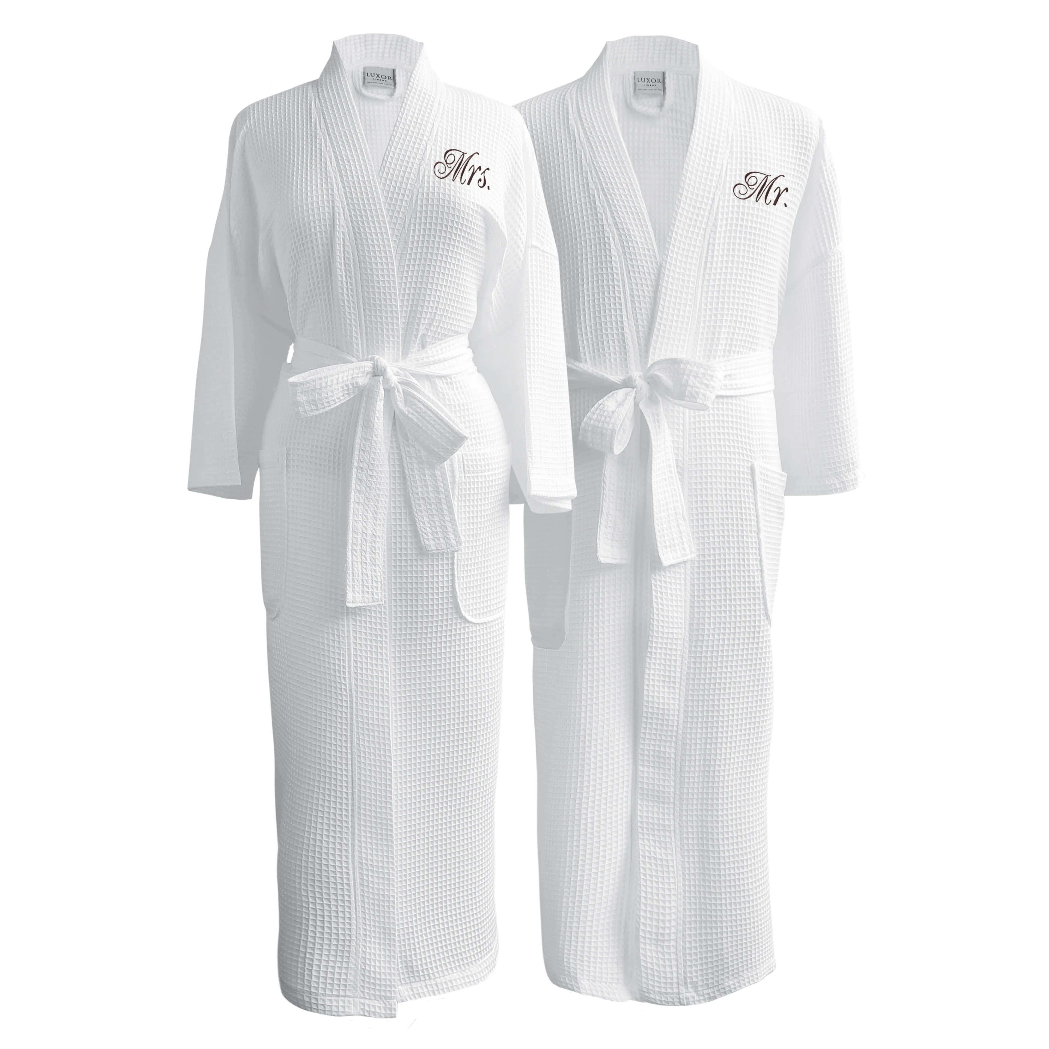 Wholesale Custom 5 Star Hotel Logo White Robe Waffle 100% Cotton Bath Robes