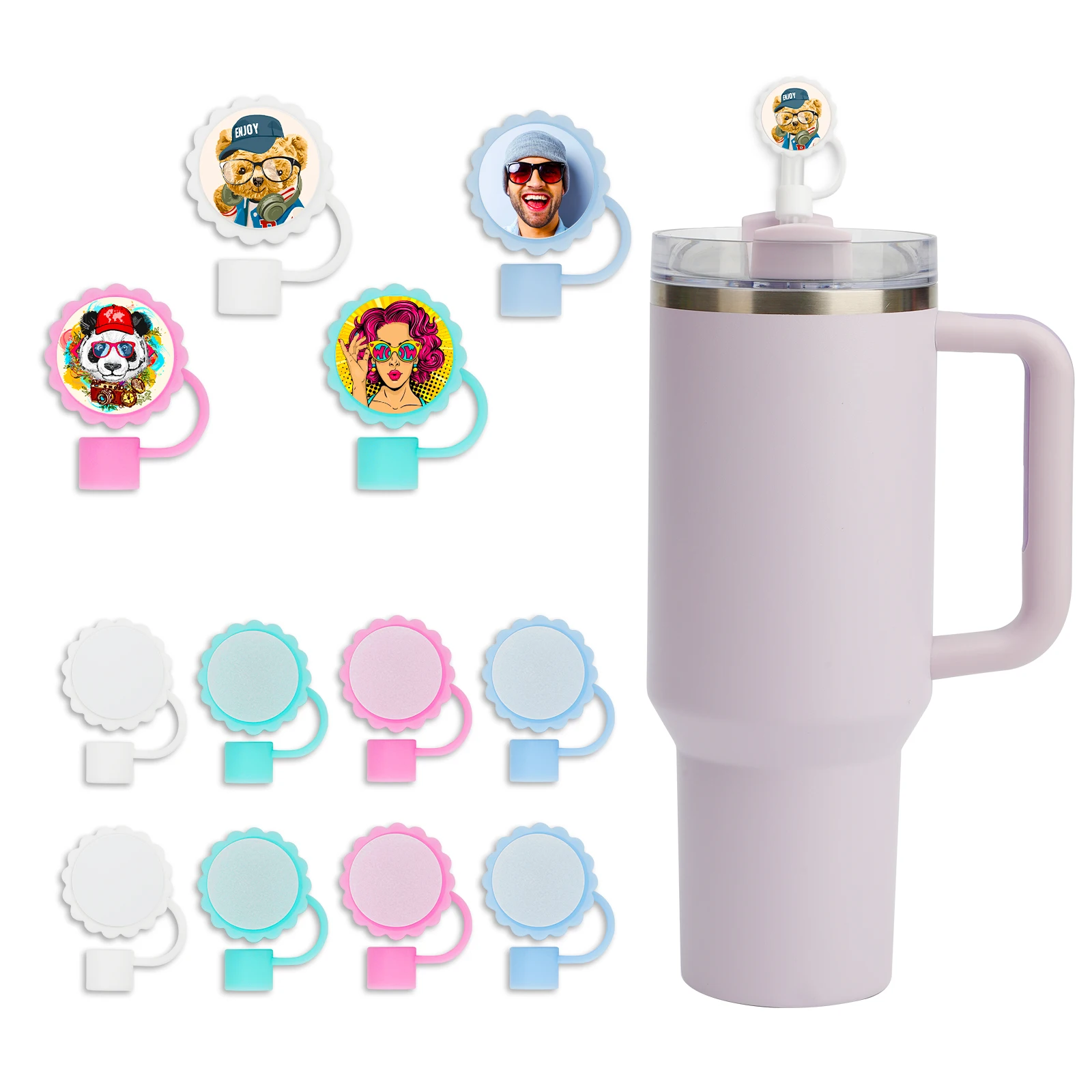 Wholesale 10mm Straw Cover Sublimation Blanks Aluminum Round Sheets Silicone Custom Straw Toppers Hat For Tumbers