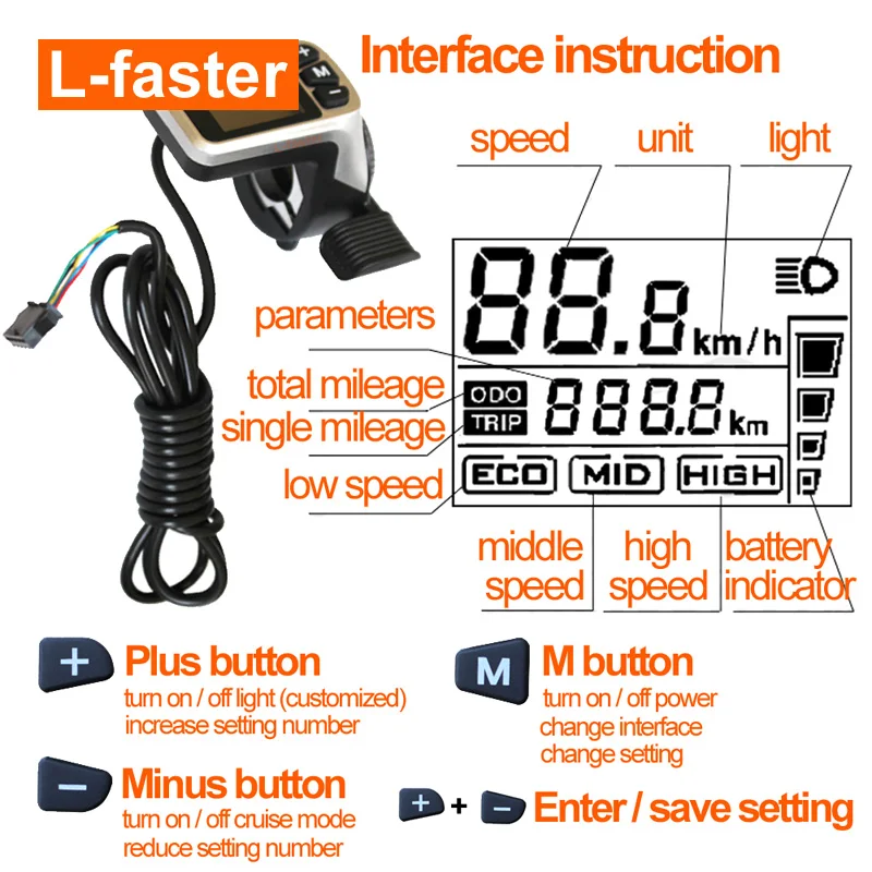DIY 30 KM/H LCD Panel Thumb Throttle hub motor 48v 350w 8 inch electric scooter With EBS Thumb Brake