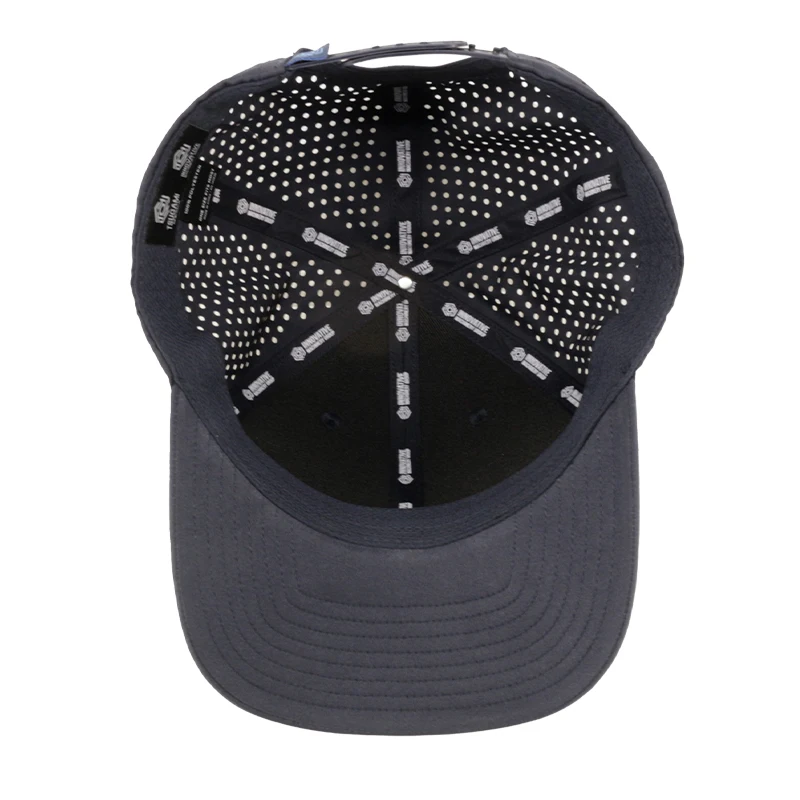 Custom PVC Logo 6 Panel Waterproof Laser Cut Hole Performance Hat Baseball Cap For Men