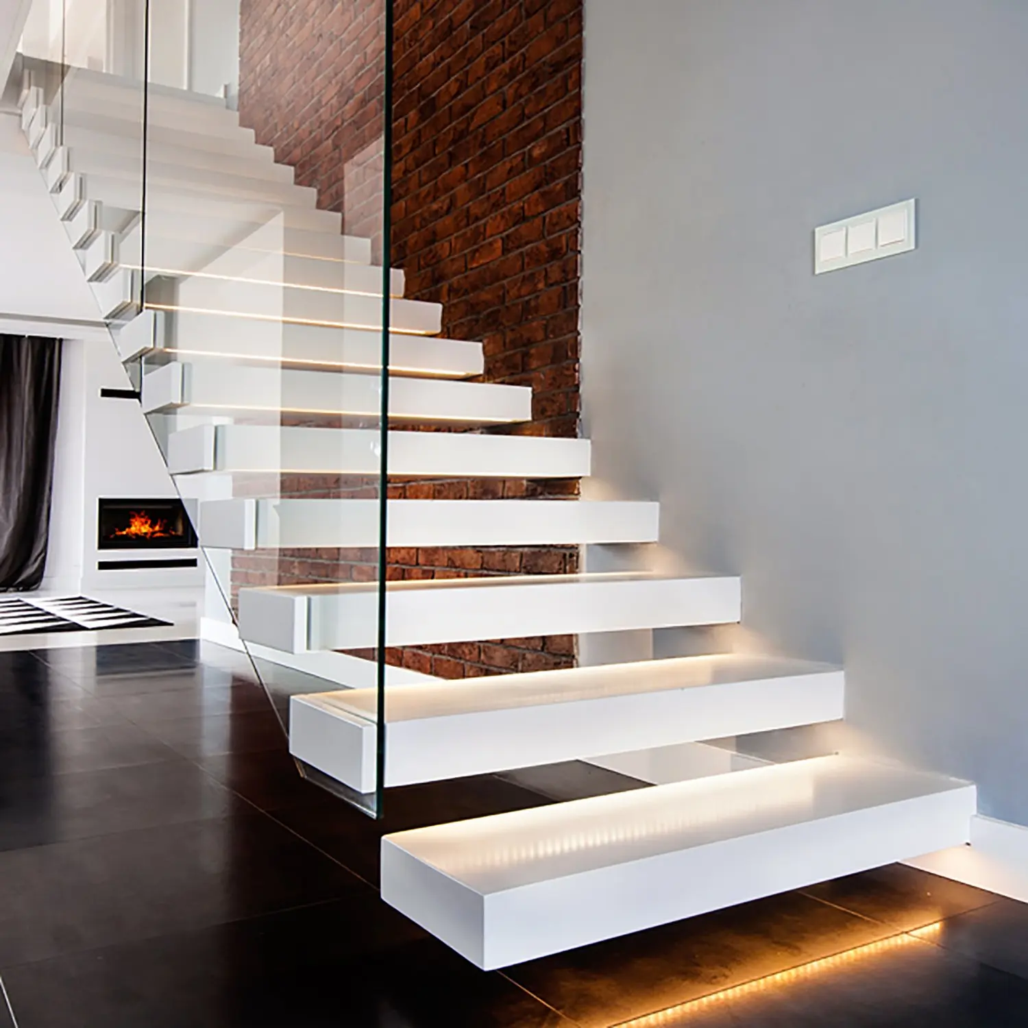 USA Solid Wood Oak Low Price Staircase Beech Tread Powder Coating Steel Floating Stairs