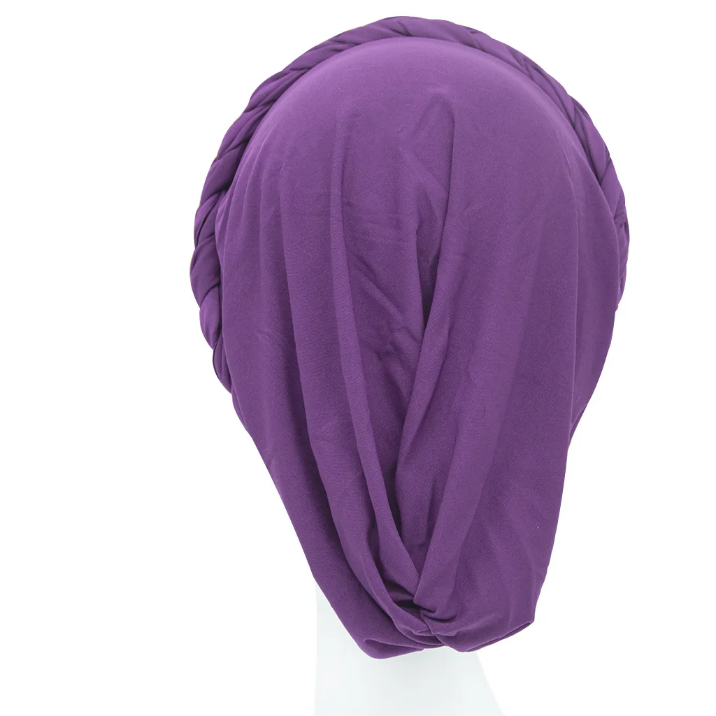 Popular solid color twist braid turban hat Muslim milk silk ethnic hat