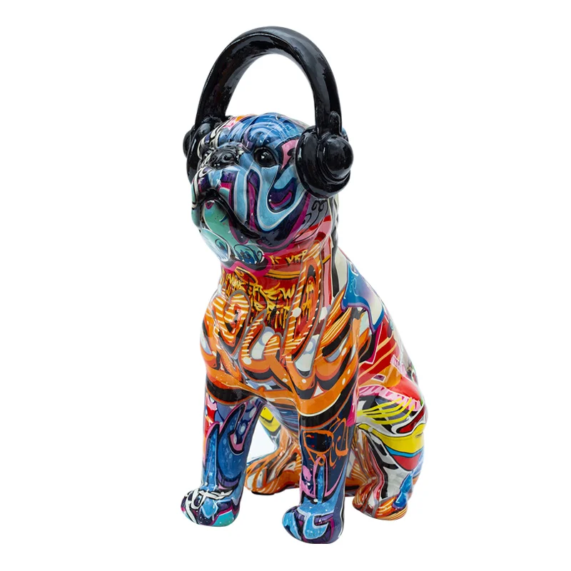 Creative Bulldog Animal figurines Dog Resin Crafts Dazzle Colorful Graffiti Ornaments