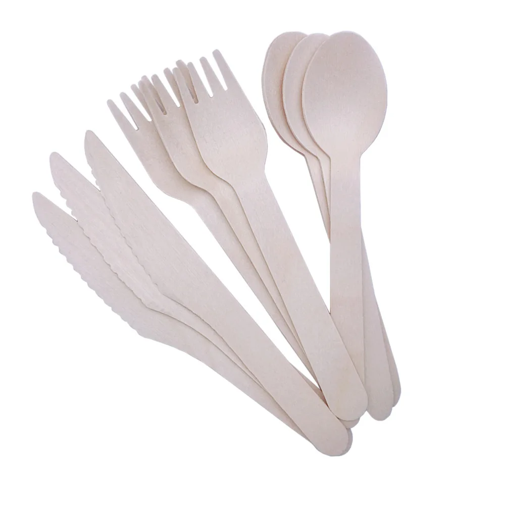 disposable biodegradable customized logo 140mm 160mm wooden cutlery set wooden knife fork spoon with bag