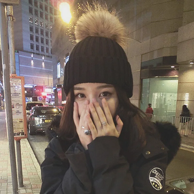 
New arrival warm winter Korean detachable Pompom beanies hat outdoor travel thick knitted family warm winter wool fur hat 