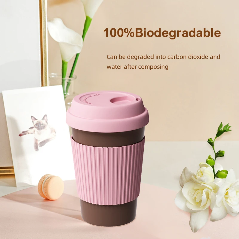 New coffee grounds Mug cup  350ml  Eco green biodegradable reusable Cup With spill proof Silicone Lid