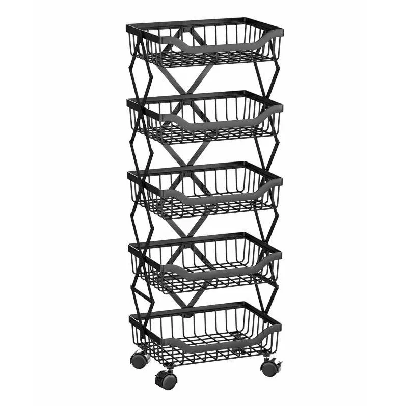 Collapsible 4-Tier Kitchen Fruit Baskets Storage Cart For Onions And Potatoes
