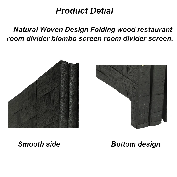 Foldable Free Standing Privacy Screen Handmade 6ft High Fiber Screen Black 4 Panel Room Divider for Living Room, Office and Stud