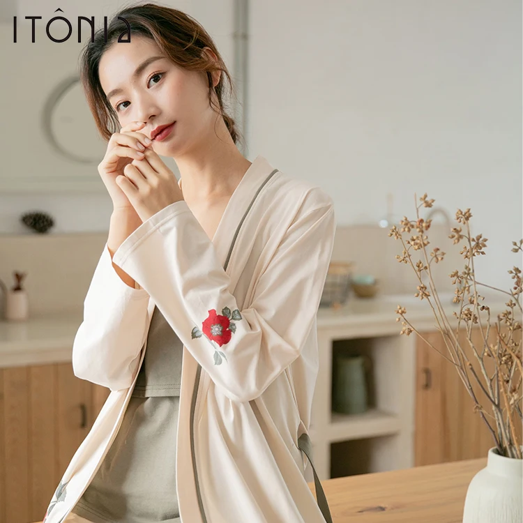 Itonia 2020 New Arrival Elegant 3pcs Cotton Pregnancy Clothes Pajamas Set