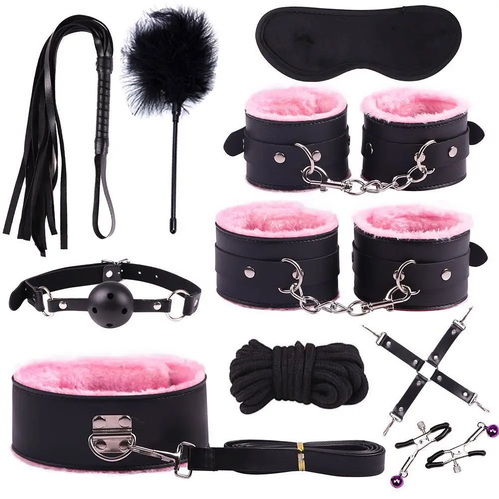 7-23pcs Hot Sale Leather Bondage Kit Oem Odm Adult Sex Toys Handcuffs Nipple Clamps Anal Plug Vibrator Sm Bondage Sex Games