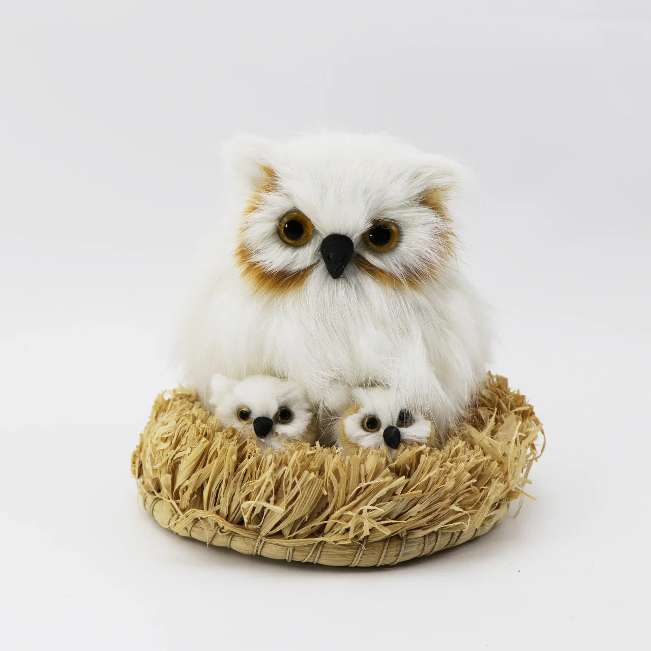 Wholesale Real Rex Rabbit Fur Simulation Owl Family Plush Toys With Nest
