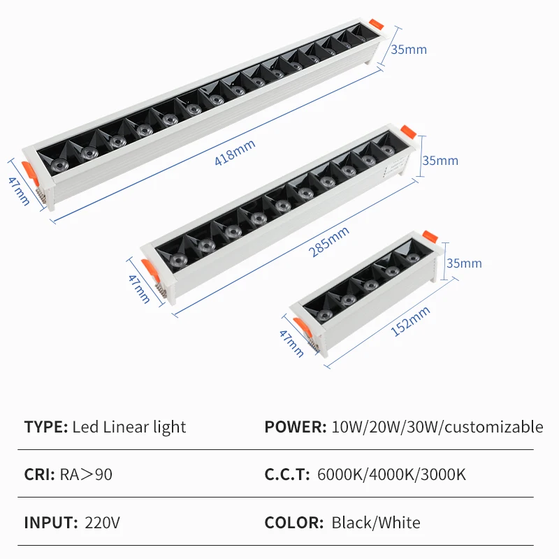Modern Design LED Track Light 3500K 4000K 6000K New Aluminum Body Linear Lighting System Accessories Embedded Installation