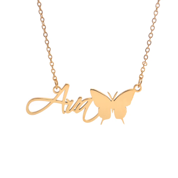 Custom Gold Plate Stainless Steel Personalized Butterfly Name Necklace