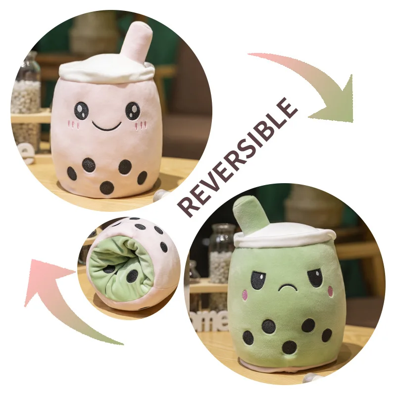 15cm Kawaii Boba Milk Tea Reversible Plush Soft Anti Stress Toy Cute Plush Toy Keychain
